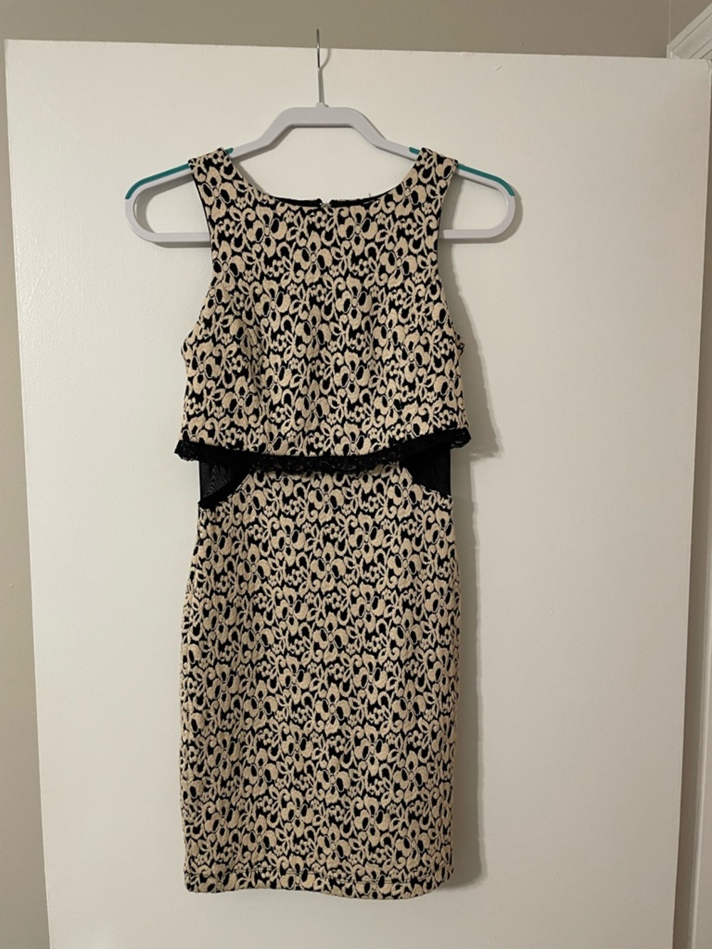 Honey and Rosie Black and Beige Lace-Overlay Dress